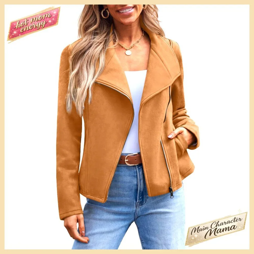 Cropped Faux Suede Leather Jacket, Open Front Cardigan Style Coat - Picture 1 of 6